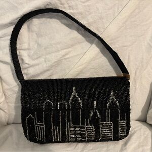 VIRAL Black Beaded Cityscape Shoulder Bag